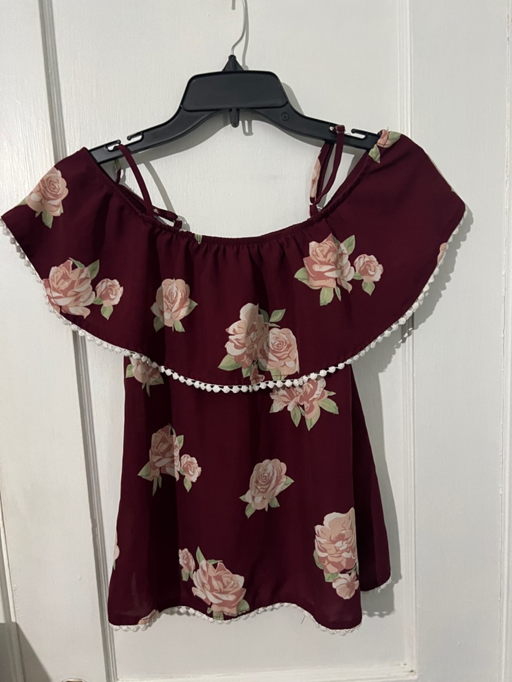 Floral Off-Shoulder Burgundy Women's Top